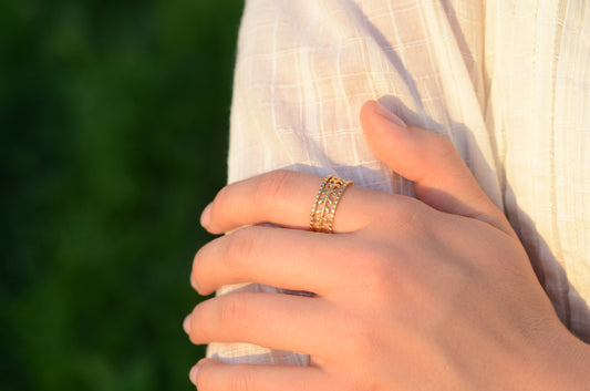 Athena - Leaf Design Adjustable Ring – 18k Gold Plated Stainless Steel