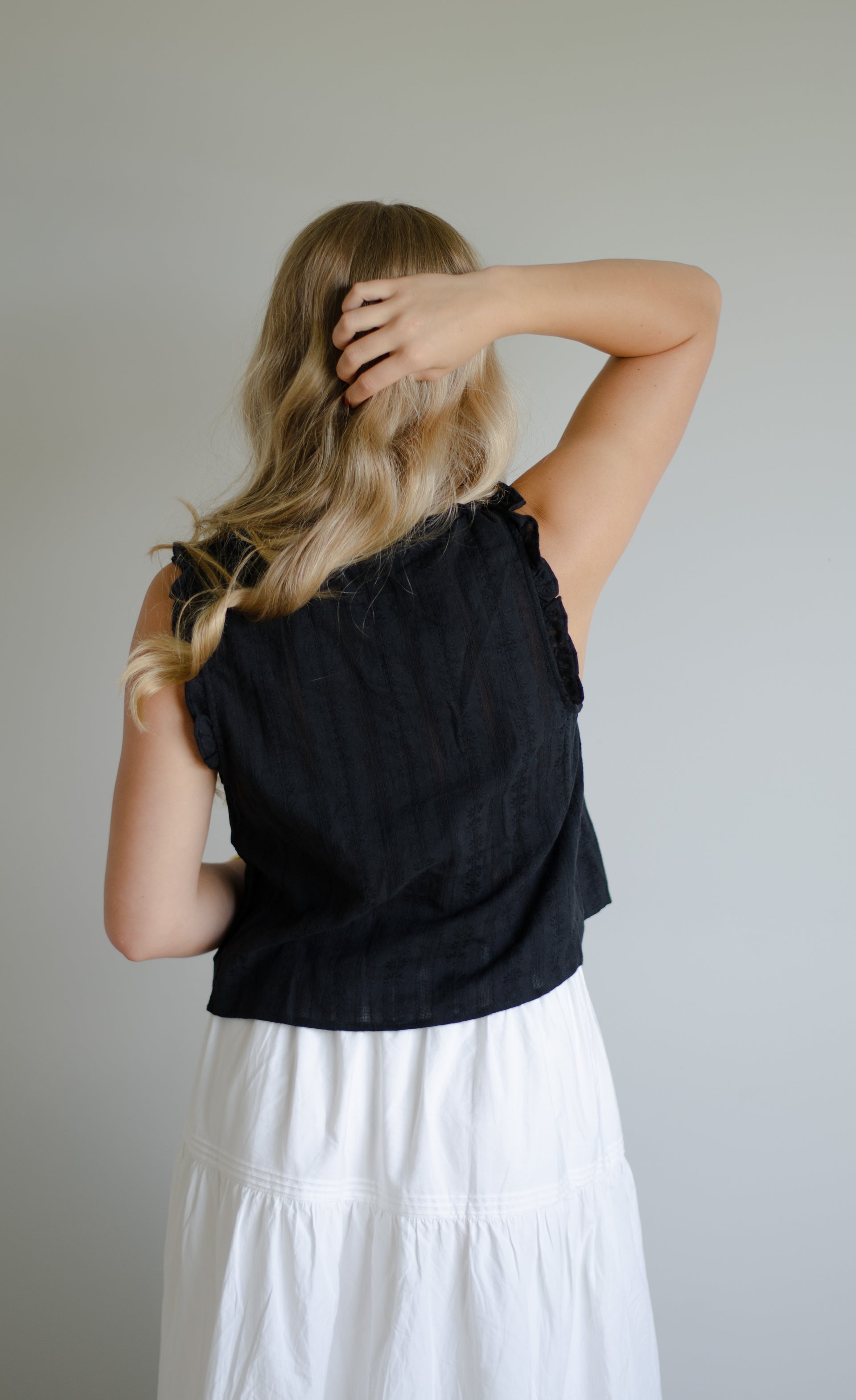 Ruffle Trim Button Top- Final Sale